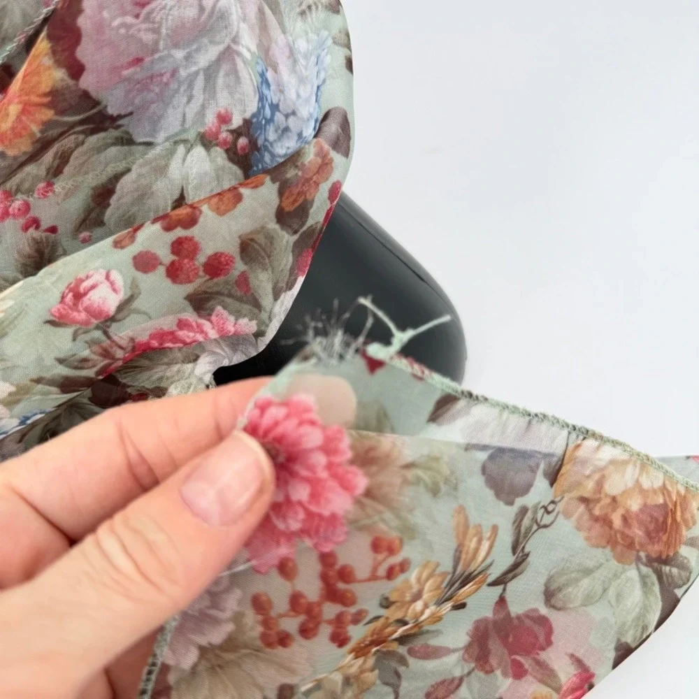Gitano Scarf Floral Print Sheer Chiffon Lightweight Whimsical‎ Delicate USA Made